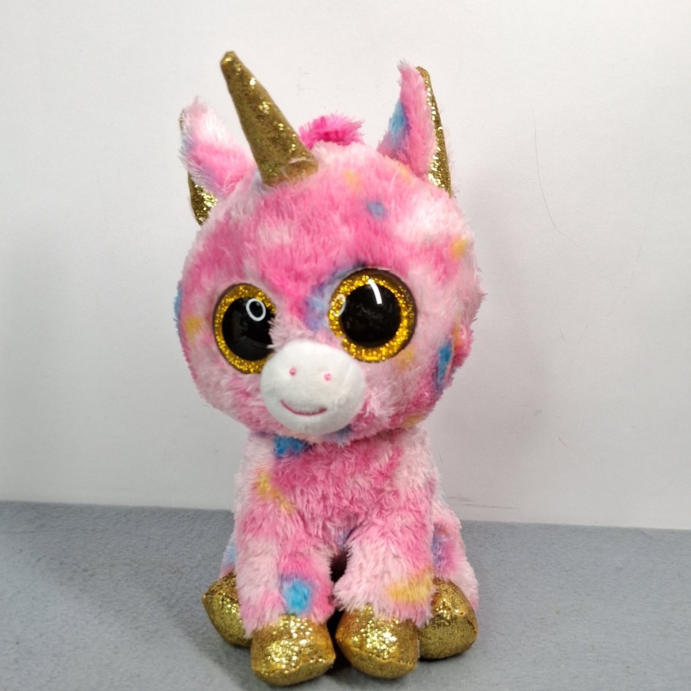 TySilk Beanie Boos Plush Fantasia Unicorn Pink Multi Medium 9 inch Glitter Eyes